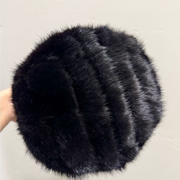 Black Multi Use Handmade Genuine Mink Fur & Drawstring Bucket Bag with 3 Straps - Picture 13 of 16